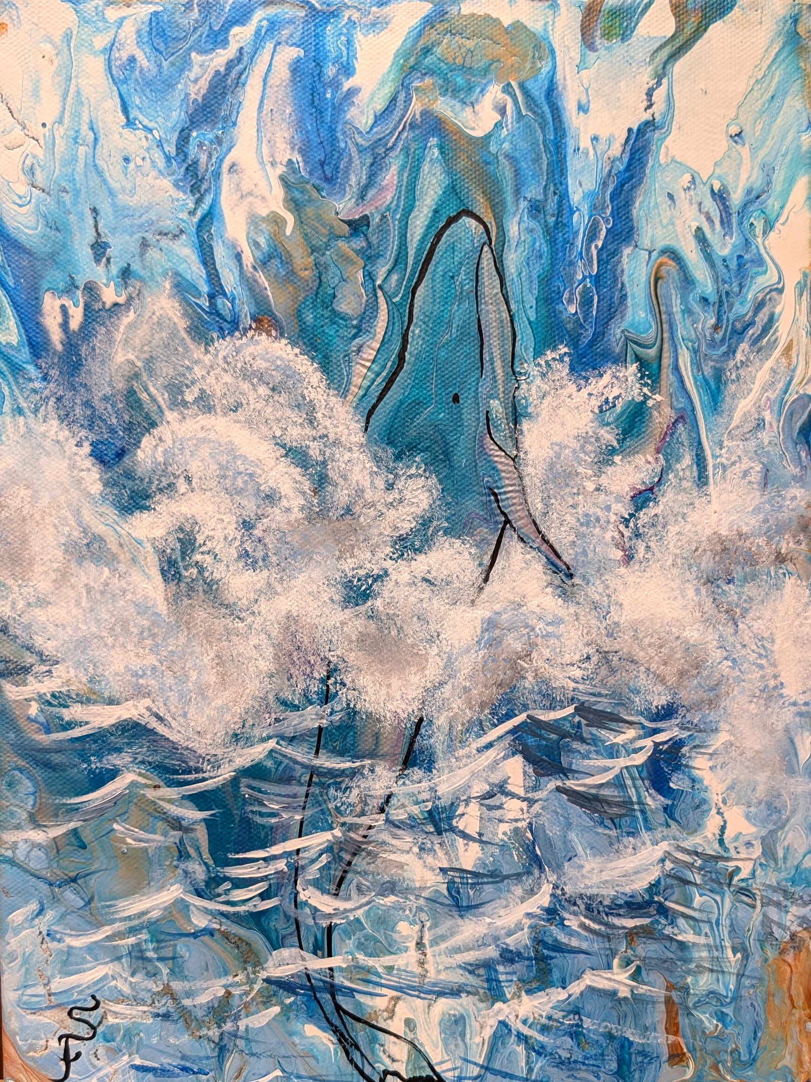 Acrylic pour on canvas: Breaching Whale Pour