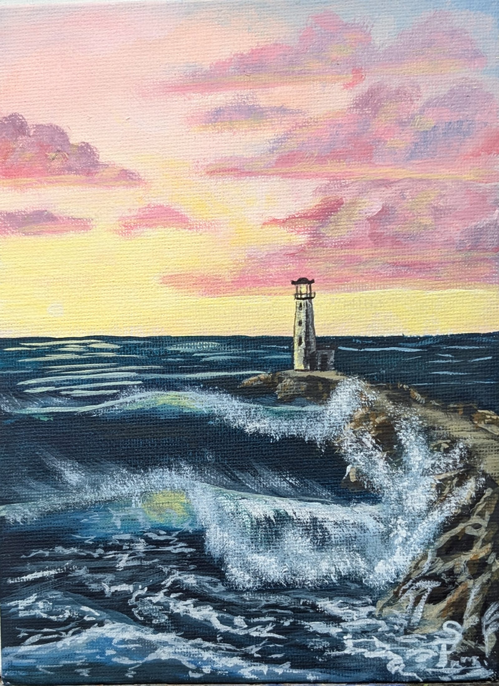 Acrylic on canvas: Little Sunrise Lighthouse