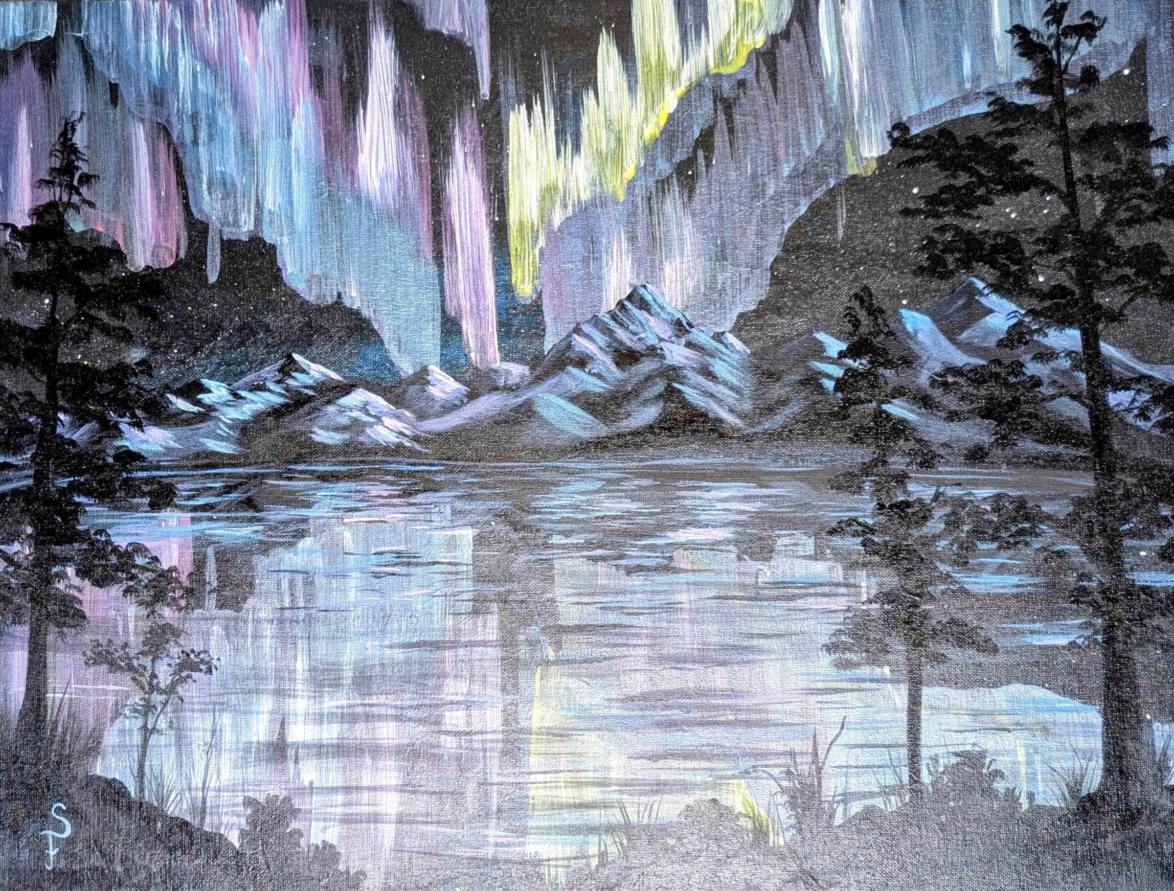 Acrylic on canvas: Night Lights, Northern lights, the American West