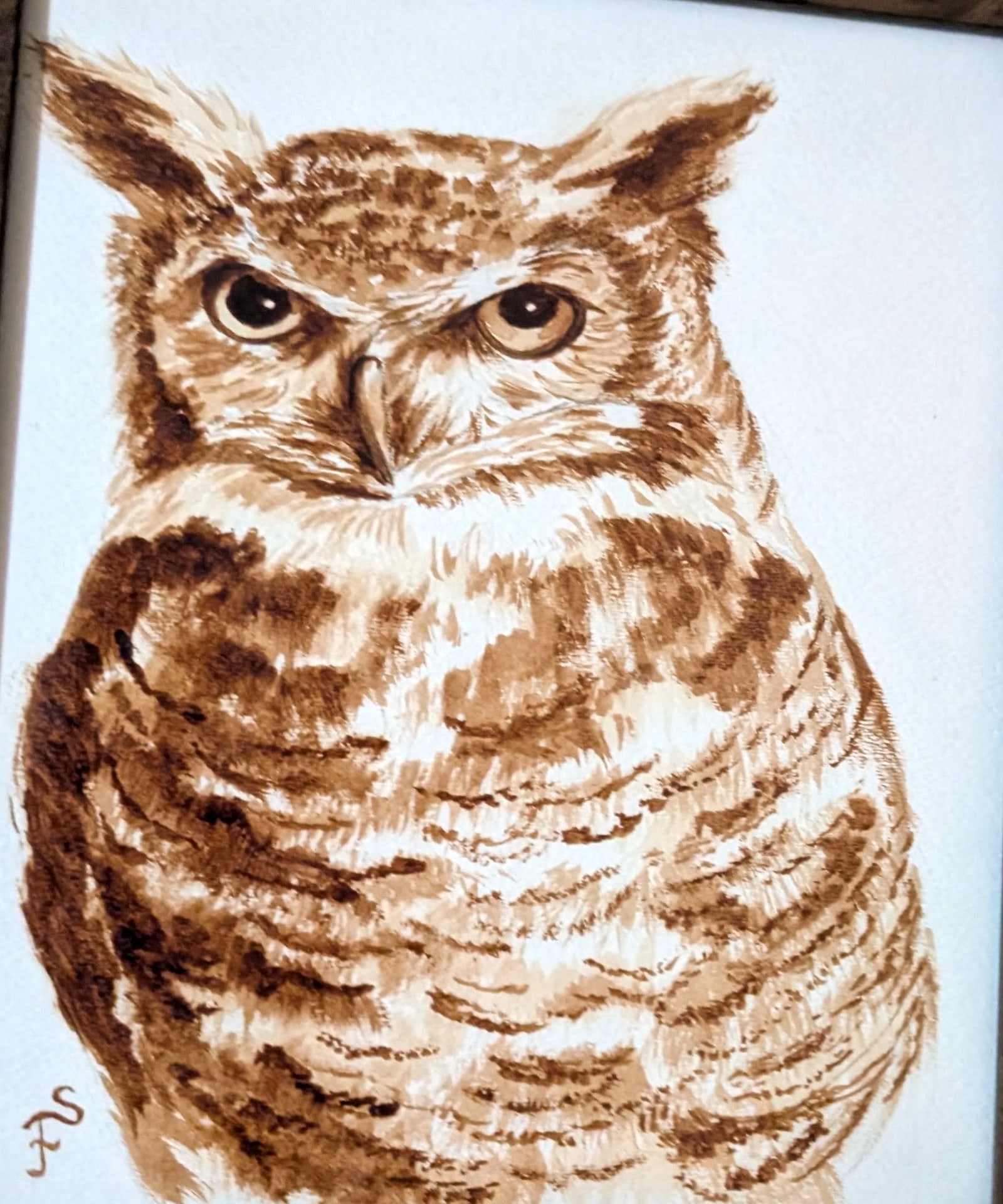 Coffee (boiled-down espresso) on canvas: Night Owl