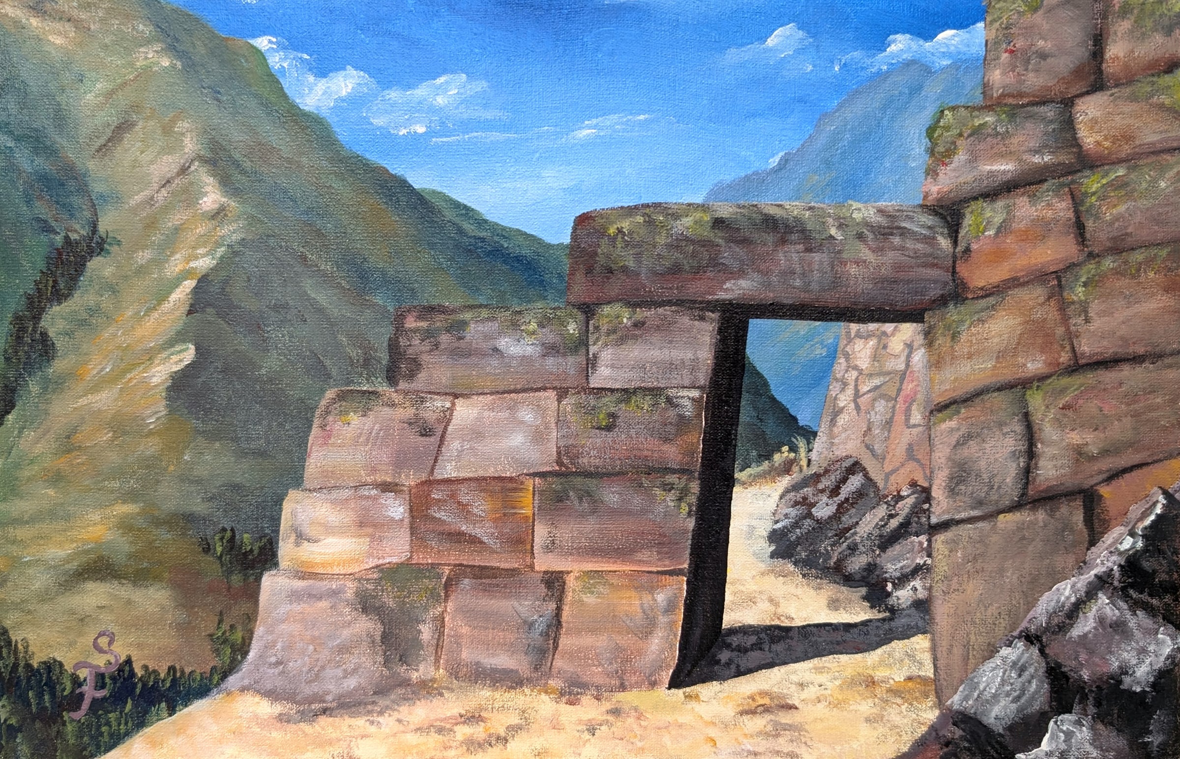 Acrylic on canvas: Peru Gateways: Mountainside Doorway, Cusco, Peru