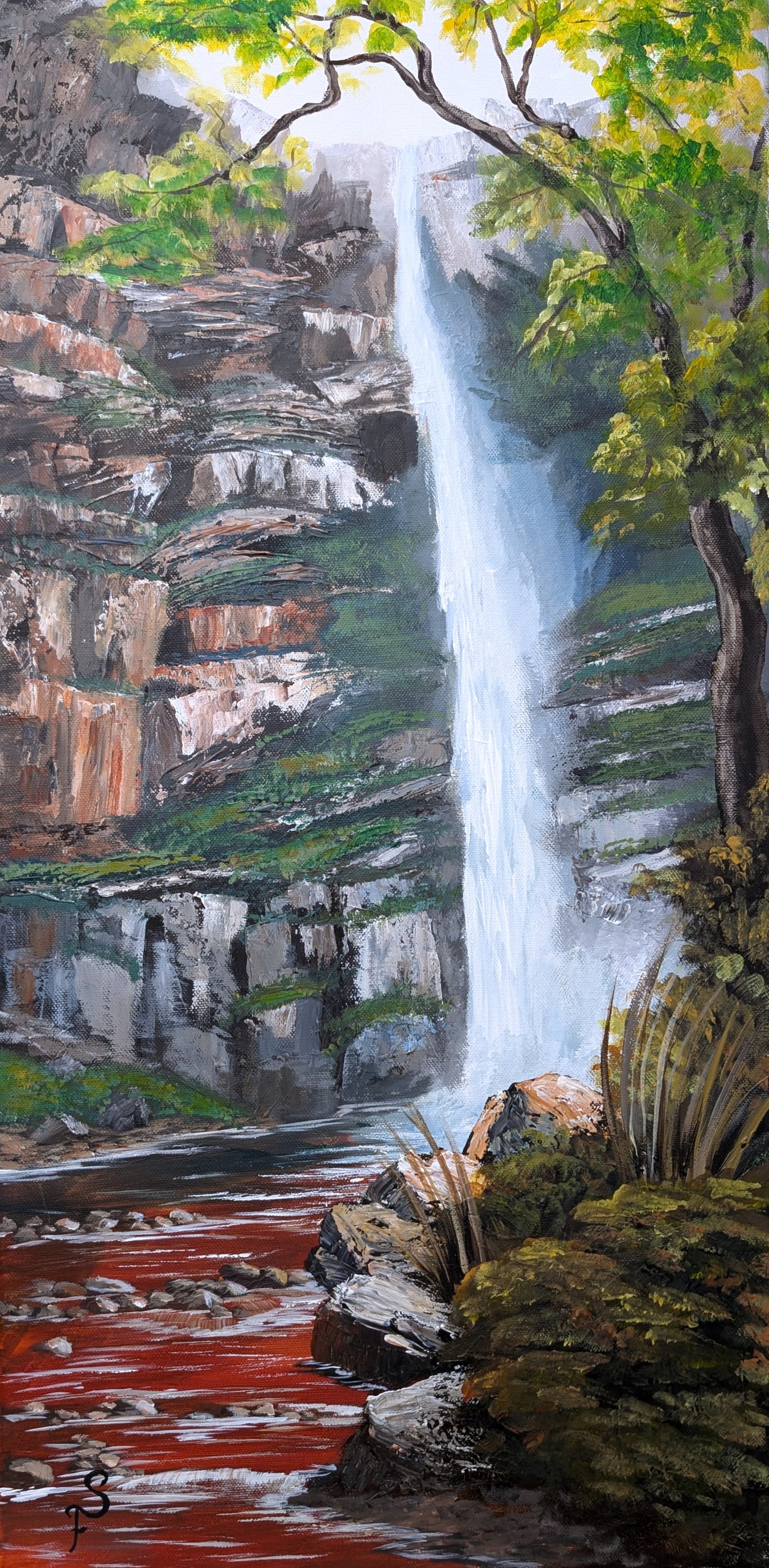 Palette-knife acrylic: South Africa Knife Canyon Waterfall, Horseshoe Canyon, South Africa