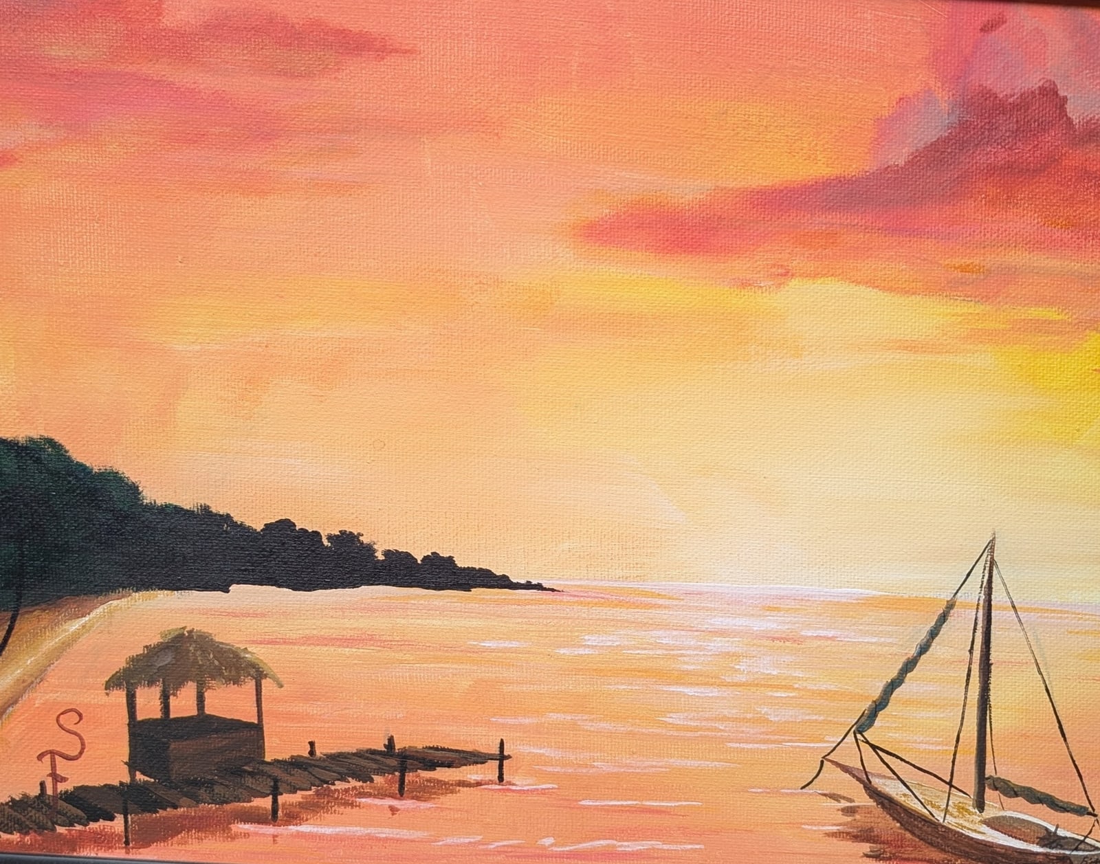 Acrylic on canvas: Sunset on the Island, Roatán, Honduras