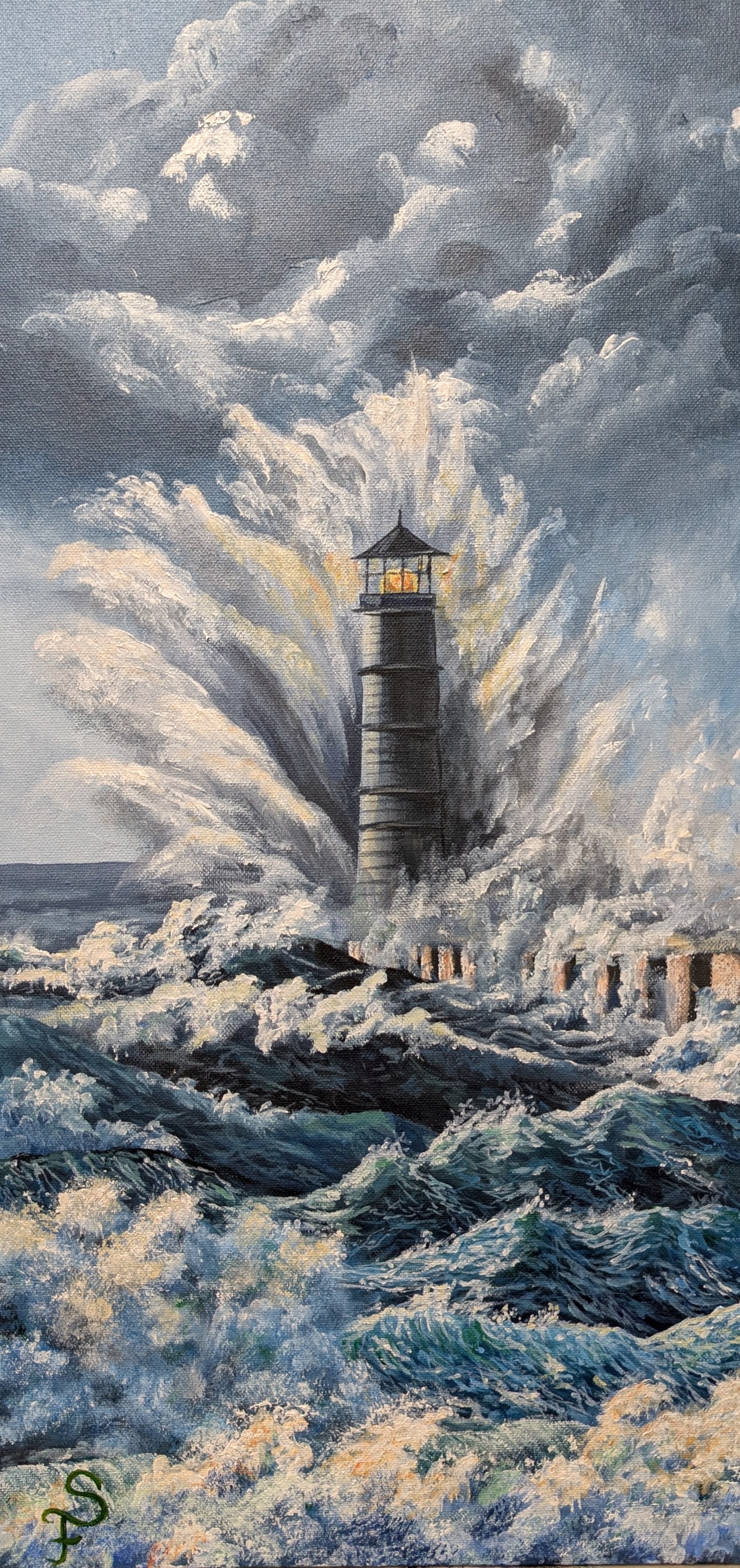 Acrylic on canvas: Through the Storm, Lighthouse