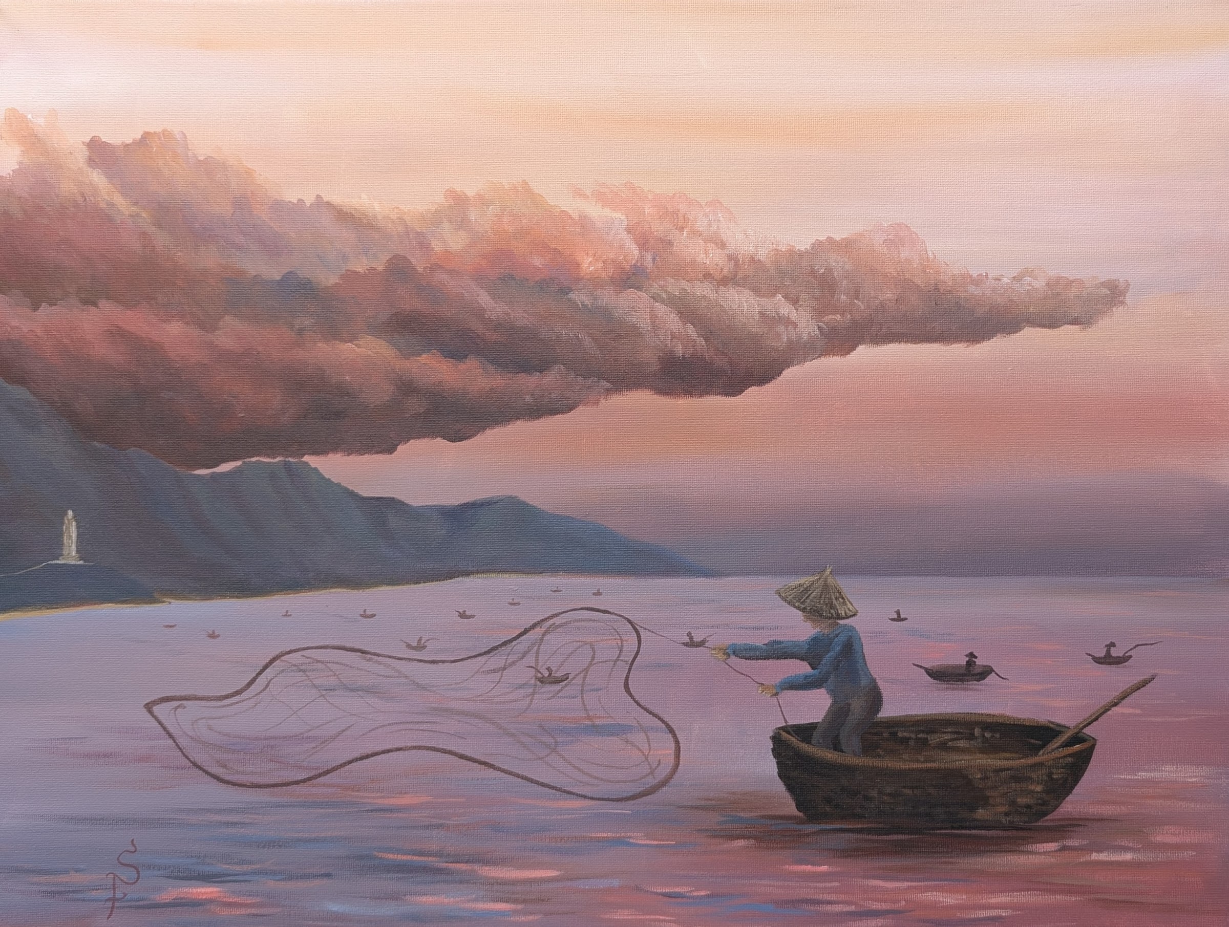 Acrylic on canvas: Vietnamese Fisherman, Da Nang, Vietnam